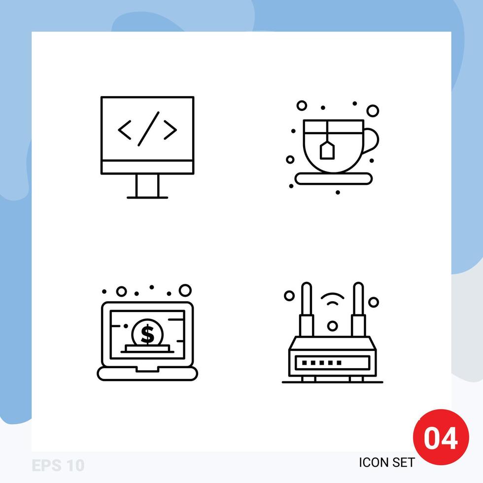 paquete de 4 signos y símbolos de colores planos de línea de relleno modernos para medios de impresión web, como gestión de computadoras, dieta, negocios, Internet, elementos de diseño de vectores editables