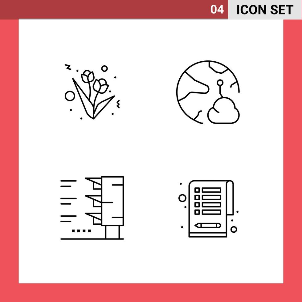 4 Line concept for Websites Mobile and Apps flower traffic light cloud networking checklist Editable Vector Design Elements