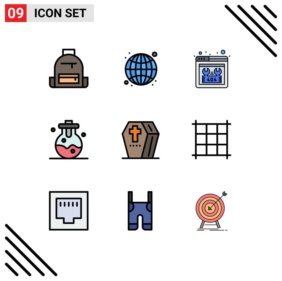 conjunto de 9 iconos de interfaz de usuario modernos símbolos signos para laboratorio de halloween reparación de laboratorio web elementos de diseño vectorial editables vector