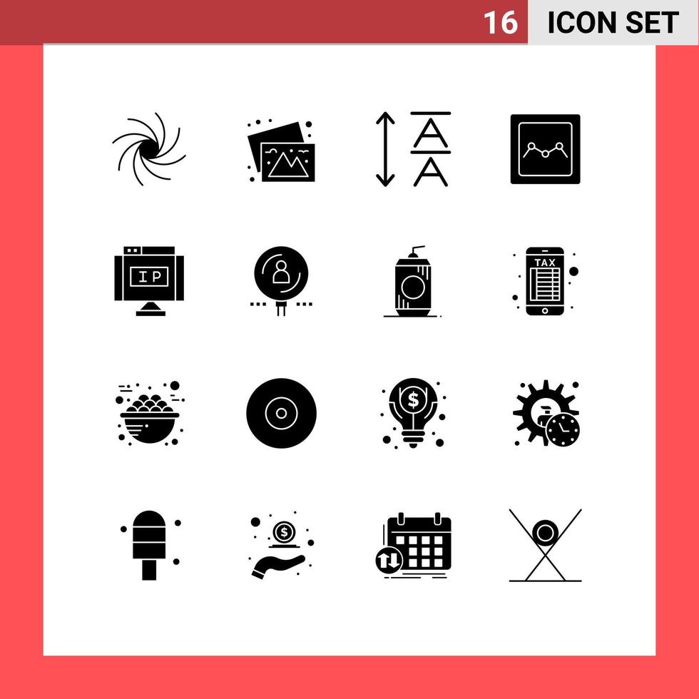 16 User Interface Solid Glyph Pack of modern Signs and Symbols of human pointer leading location internet Editable Vector Design Elements