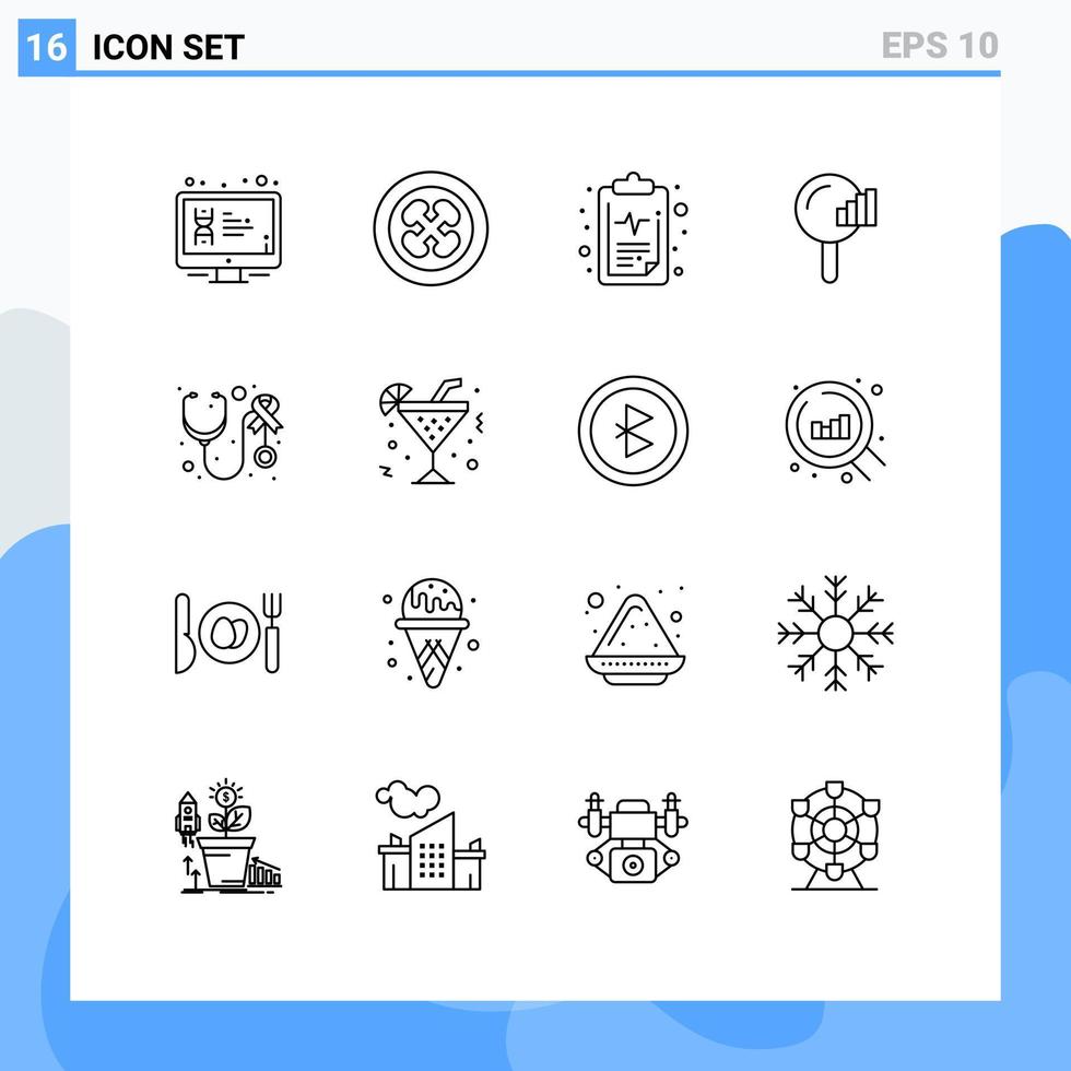 grupo de 16 esquemas modernos establecidos para la búsqueda de señales fruta encontrar elementos de diseño de vectores editables médicos