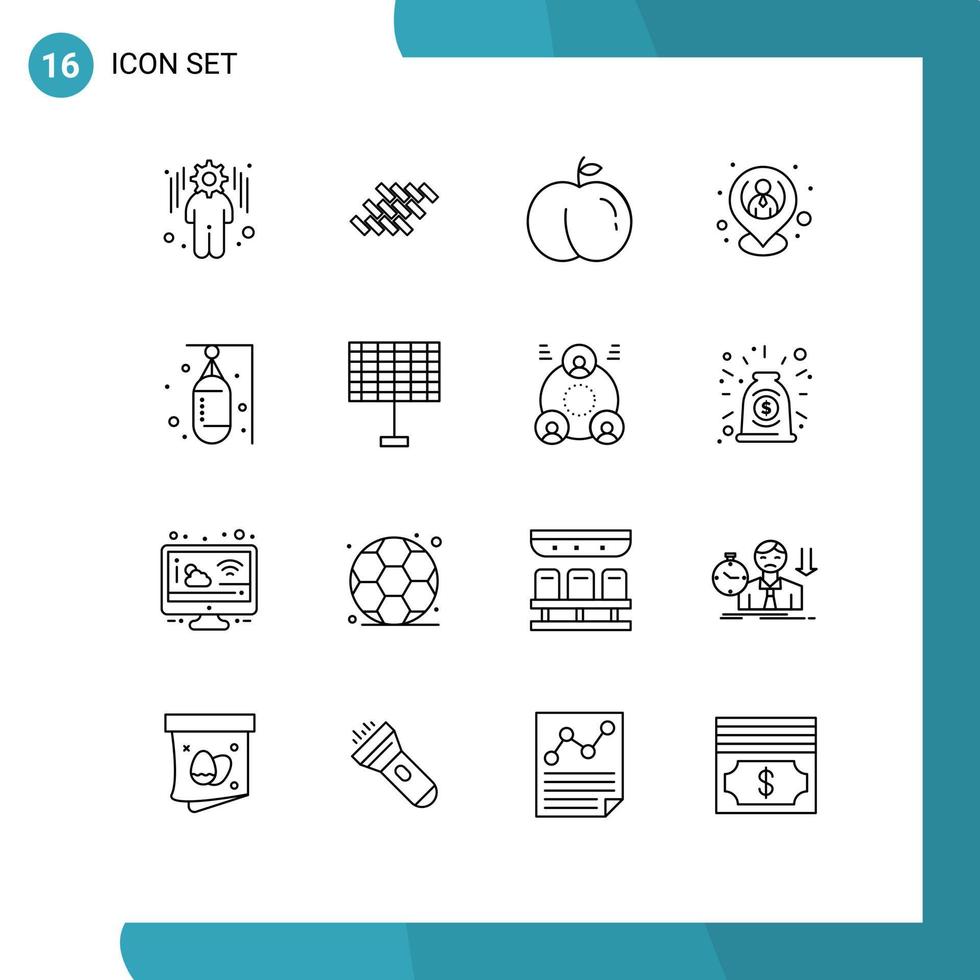 Group of 16 Outlines Signs and Symbols for punching bag fruit resources human Editable Vector Design Elements