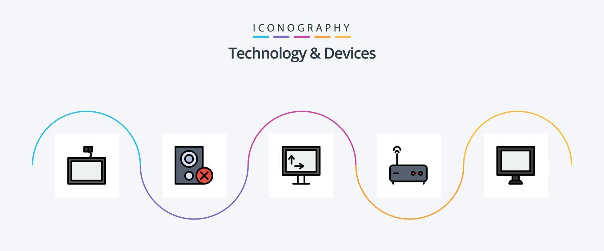 Devices Line Filled Flat 5 Icon Pack Including . display. height. computer. modem vector