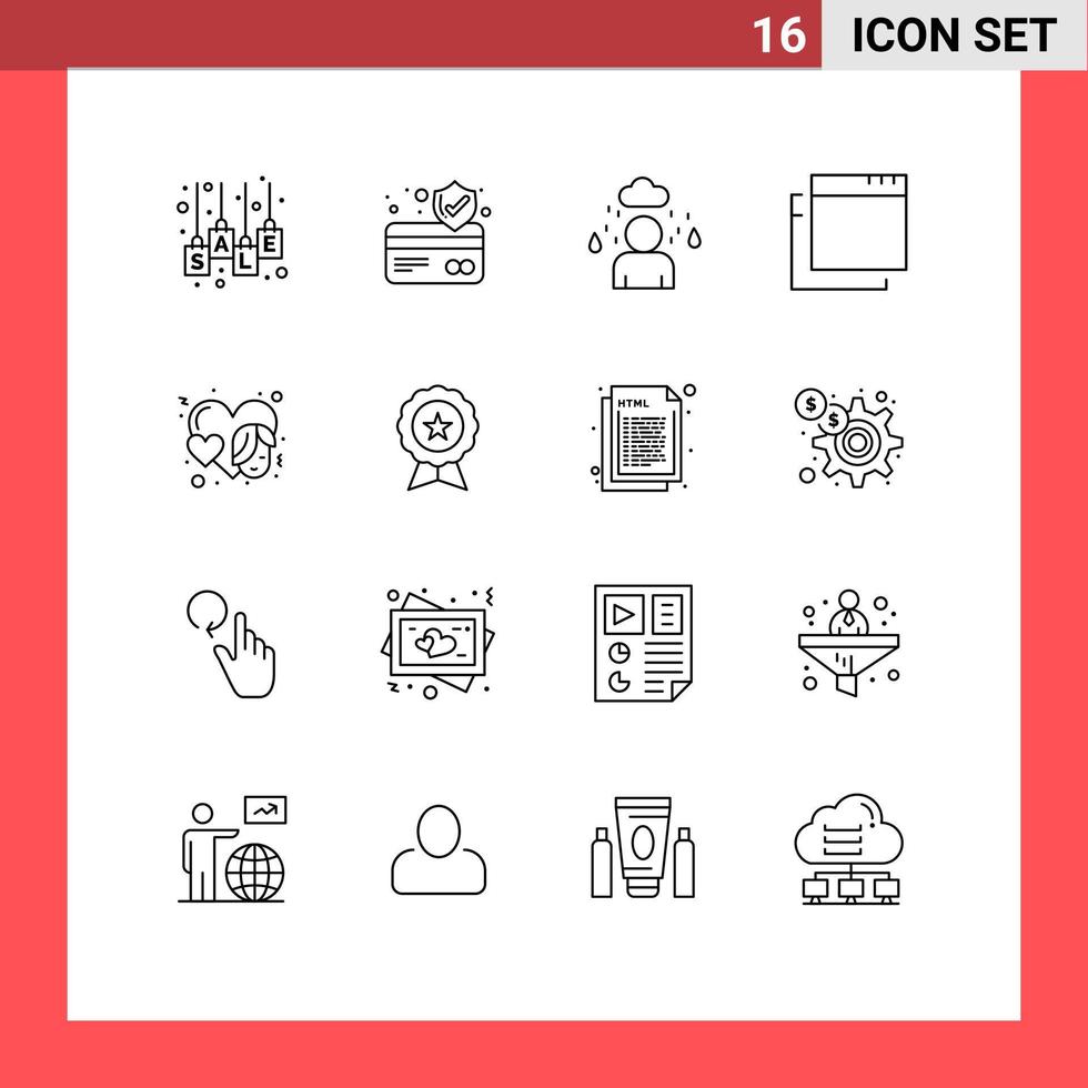16 Universal Outline Signs Symbols of badge event man women windows Editable Vector Design Elements