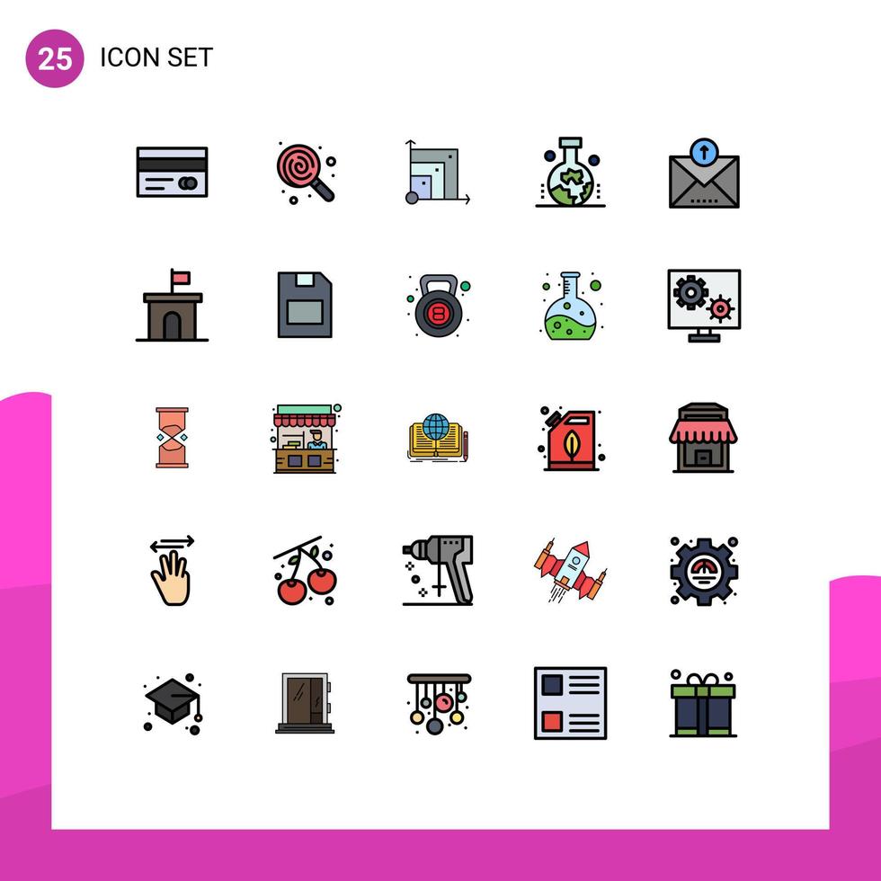 25 User Interface Filled line Flat Color Pack of modern Signs and Symbols of email study of earth surface scalabel scientific study of the origin of the earth geography Editable Vector Design Elem