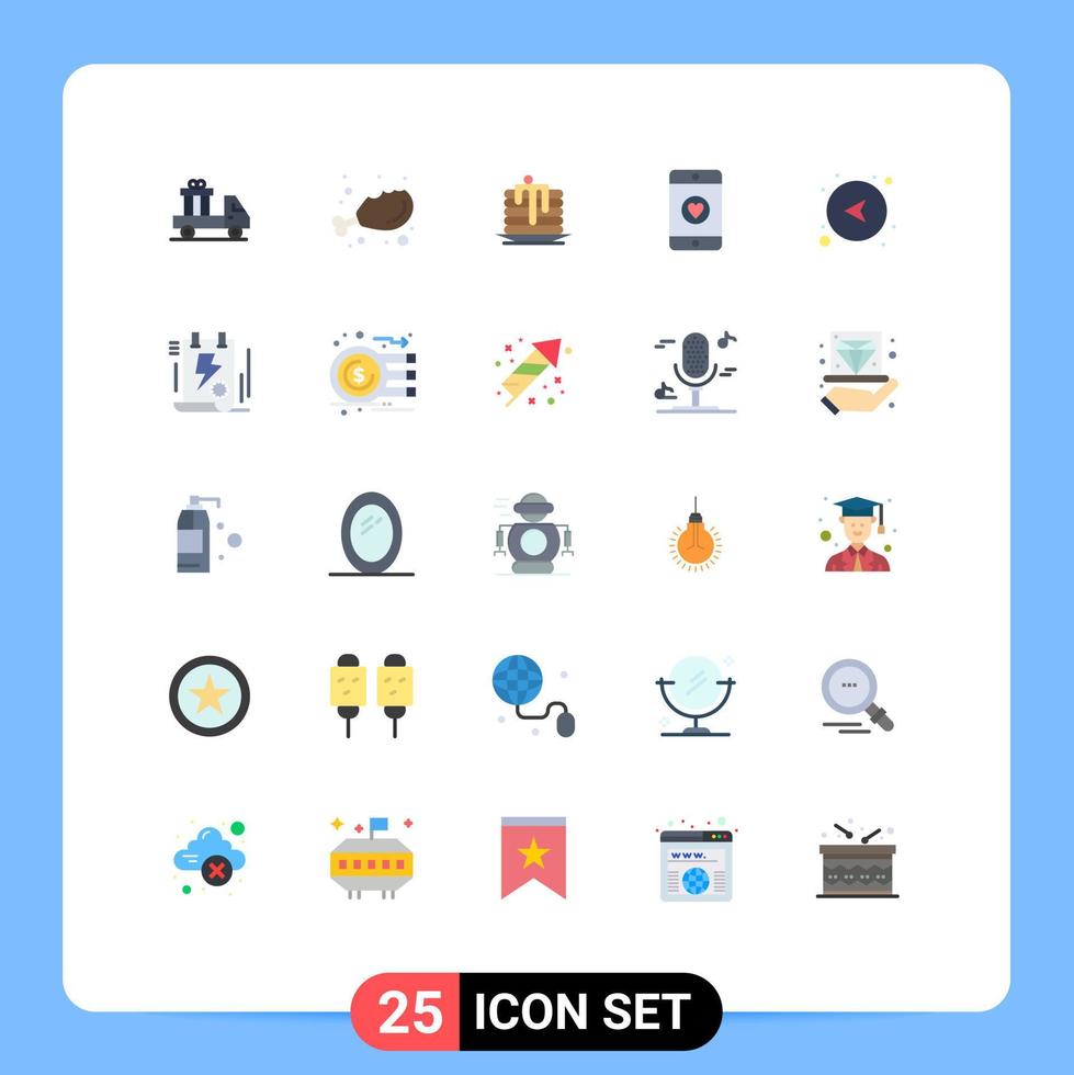 25 Universal Flat Color Signs Symbols of network arrows cake business mobile Editable Vector Design Elements