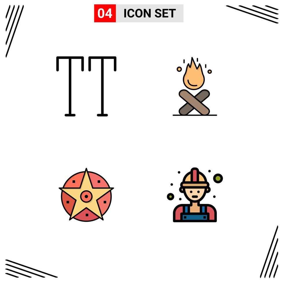 Stock Vector Icon Pack of 4 Line Signs and Symbols for all project bonfire fire carpenter Editable Vector Design Elements
