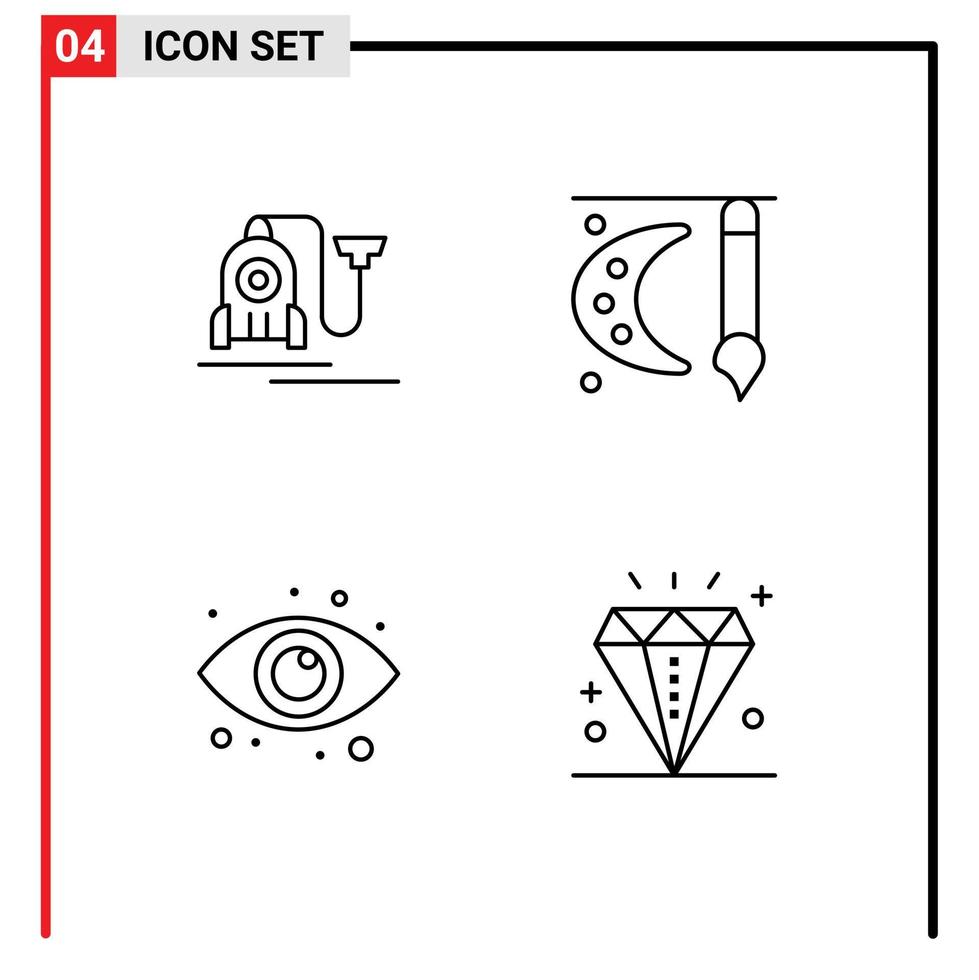 Set of 4 Modern UI Icons Symbols Signs for vacuum eye cable painting eyes Editable Vector Design Elements