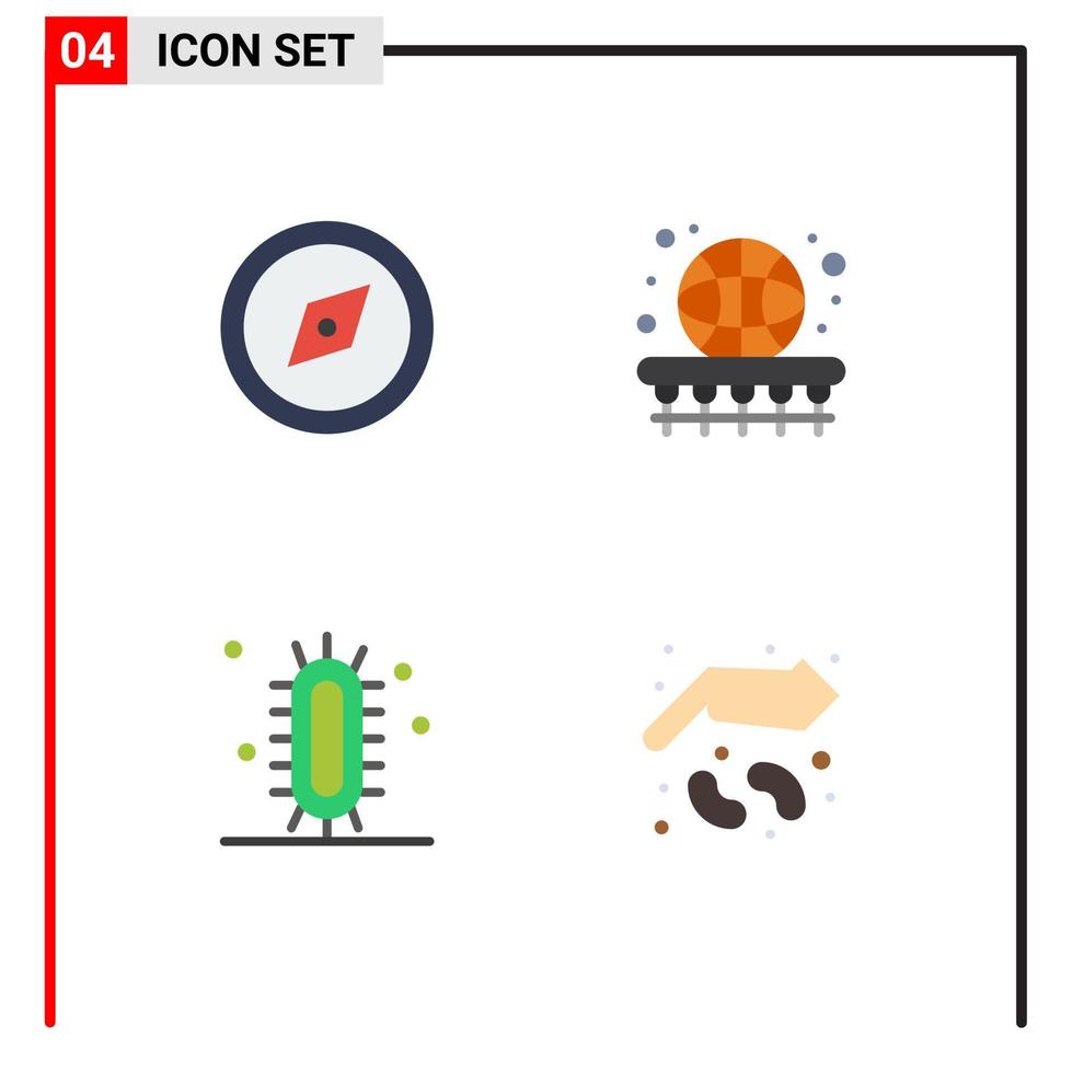 paquete de interfaz de usuario de 4 iconos planos básicos de brújula experimento juego de pelota ciencia elementos de diseño vectorial editables vector