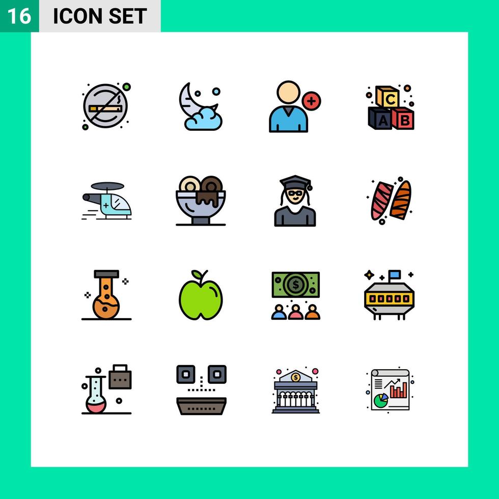 Modern Set of 16 Flat Color Filled Lines Pictograph of chopper school new learning alphabet Editable Creative Vector Design Elements