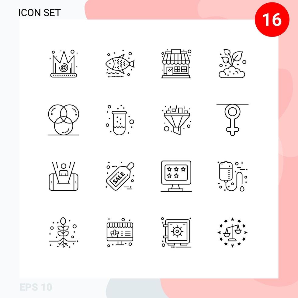 Outline Pack of 16 Universal Symbols of color small market plant farm Editable Vector Design Elements