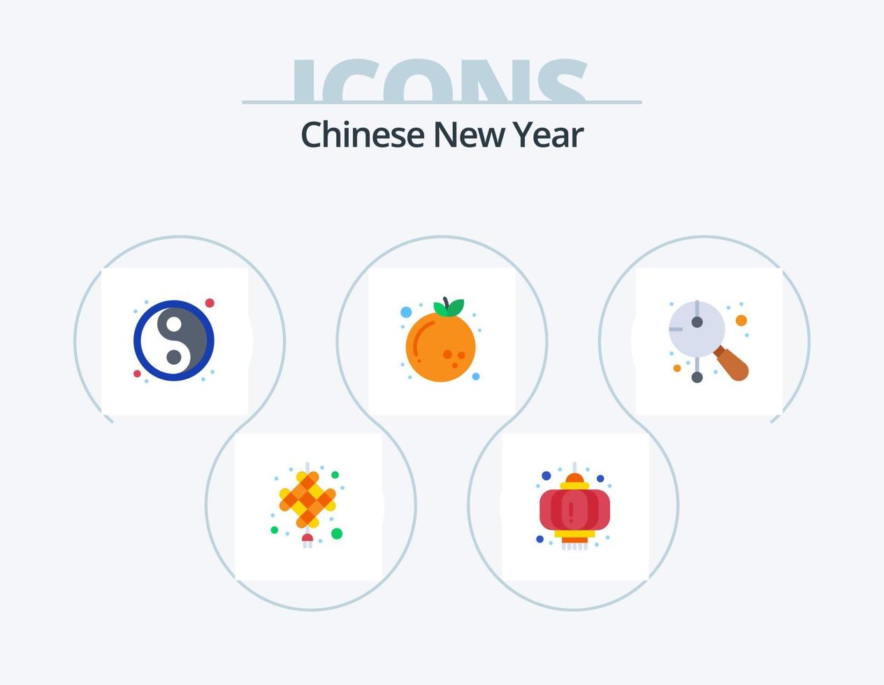 año nuevo chino paquete de iconos planos 5 diseño de iconos. asiático. naranja. chino. nuevo. yin yang vector