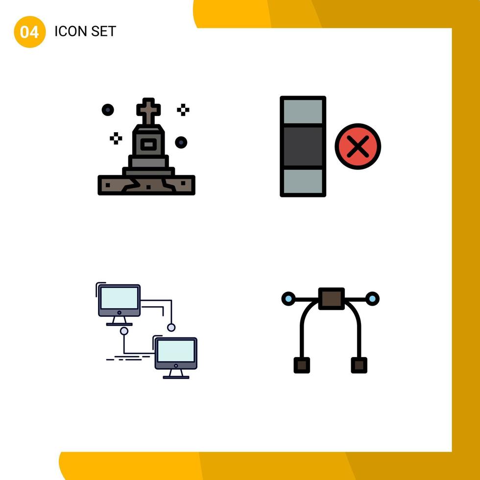 Pack of 4 Modern Filledline Flat Colors Signs and Symbols for Web Print Media such as death connection tomb row computer Editable Vector Design Elements