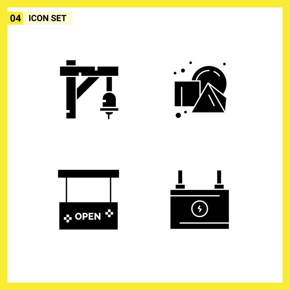 User Interface Pack of 4 Basic Solid Glyphs of bell board transportation shapes open salon Editable Vector Design Elements