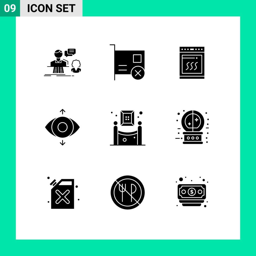 Group of 9 Solid Glyphs Signs and Symbols for art focus hardware eye microwave Editable Vector Design Elements