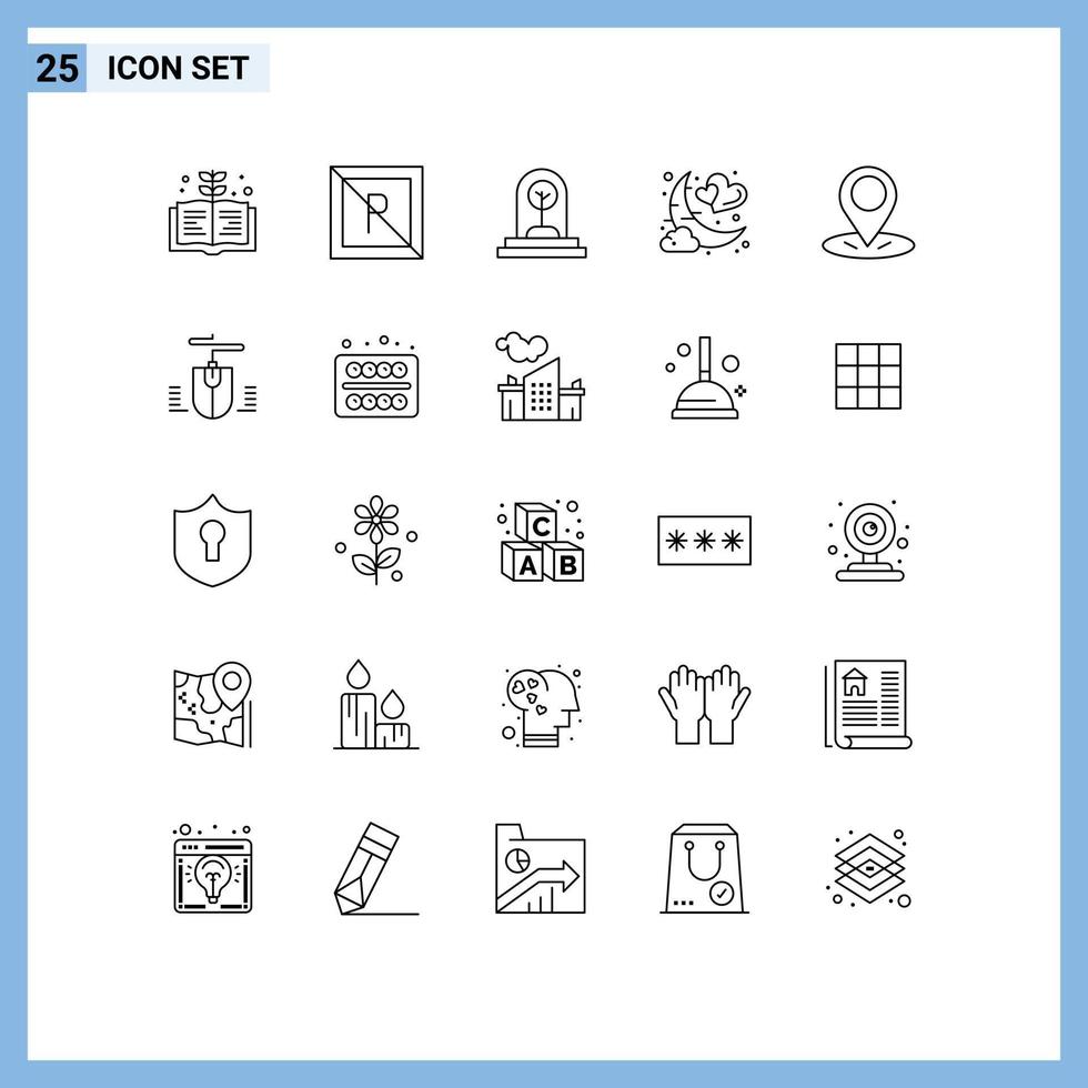 Modern Set of 25 Lines and symbols such as gps night growth moon date Editable Vector Design Elements