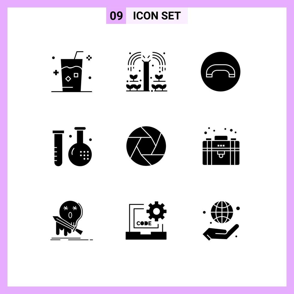 Group of 9 Modern Solid Glyphs Set for aperture health plant form disease Editable Vector Design Elements
