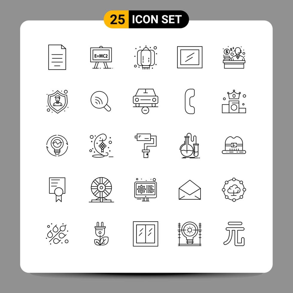 Pictogram Set of 25 Simple Lines of shopping consumer science formula mirror lantern Editable Vector Design Elements