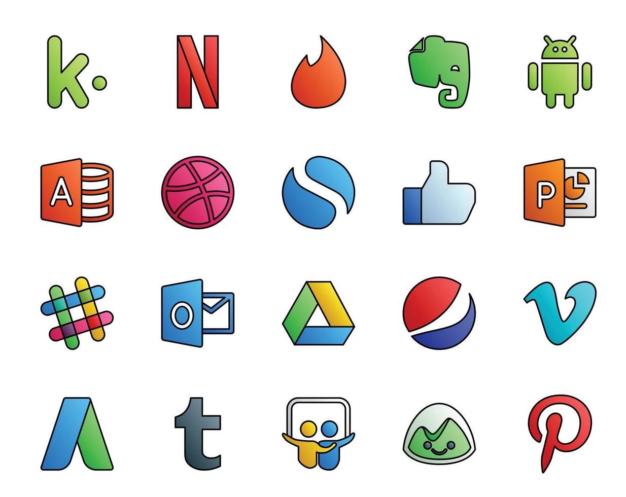 20 Social Media Icon Pack Including adwords vimeo like pepsi outlook vector