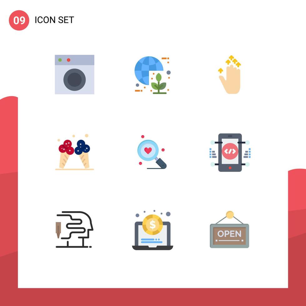 Set of 9 Modern UI Icons Symbols Signs for search cream world ice up Editable Vector Design Elements