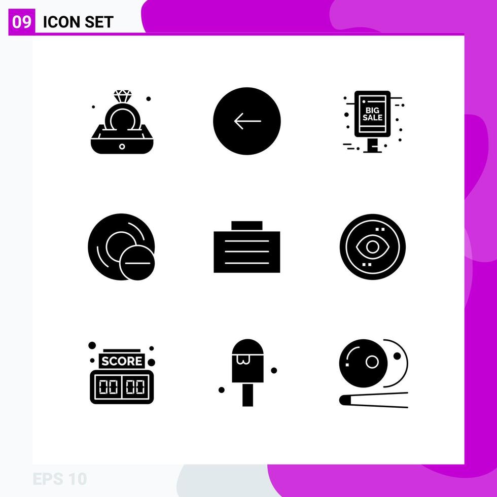 Group of 9 Solid Glyphs Signs and Symbols for hardware disc stop devices sale notice Editable Vector Design Elements