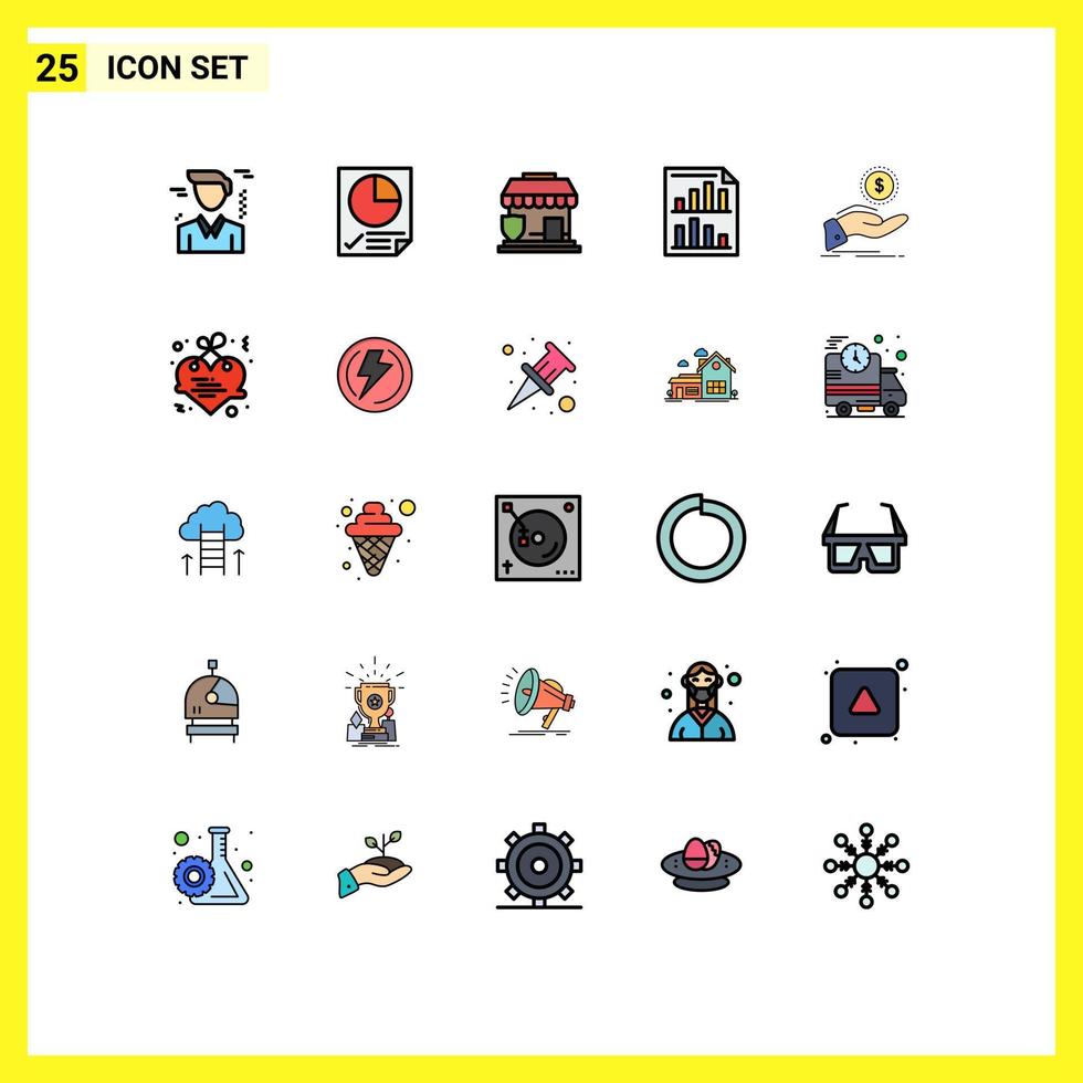 Universal Icon Symbols Group of 25 Modern Filled line Flat Colors of cash out report protection paper data Editable Vector Design Elements