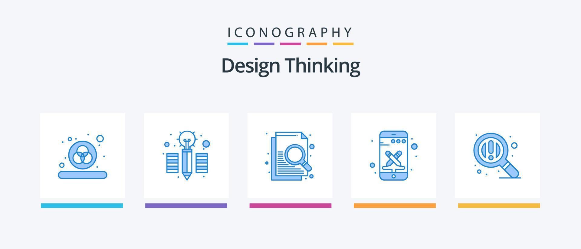 Design Thinking Blue 5 Icon Pack que incluye . zoom. buscar. buscar. herramientas. diseño de iconos creativos vector