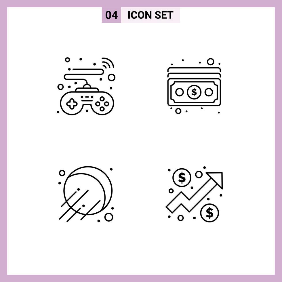 Set of 4 Modern UI Icons Symbols Signs for controls sputnik cash payment chart Editable Vector Design Elements