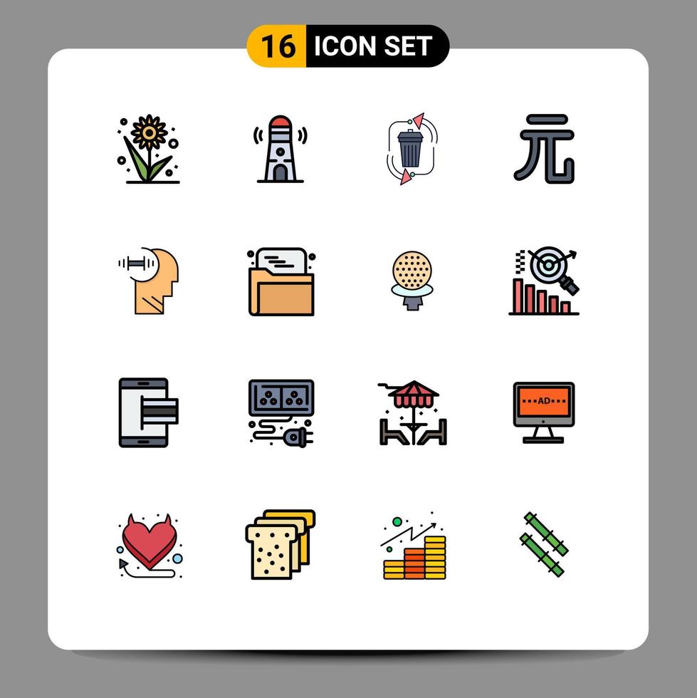 Pictogram Set of 16 Simple Flat Color Filled Lines of brian yuan waste money recycle Editable Creative Vector Design Elements