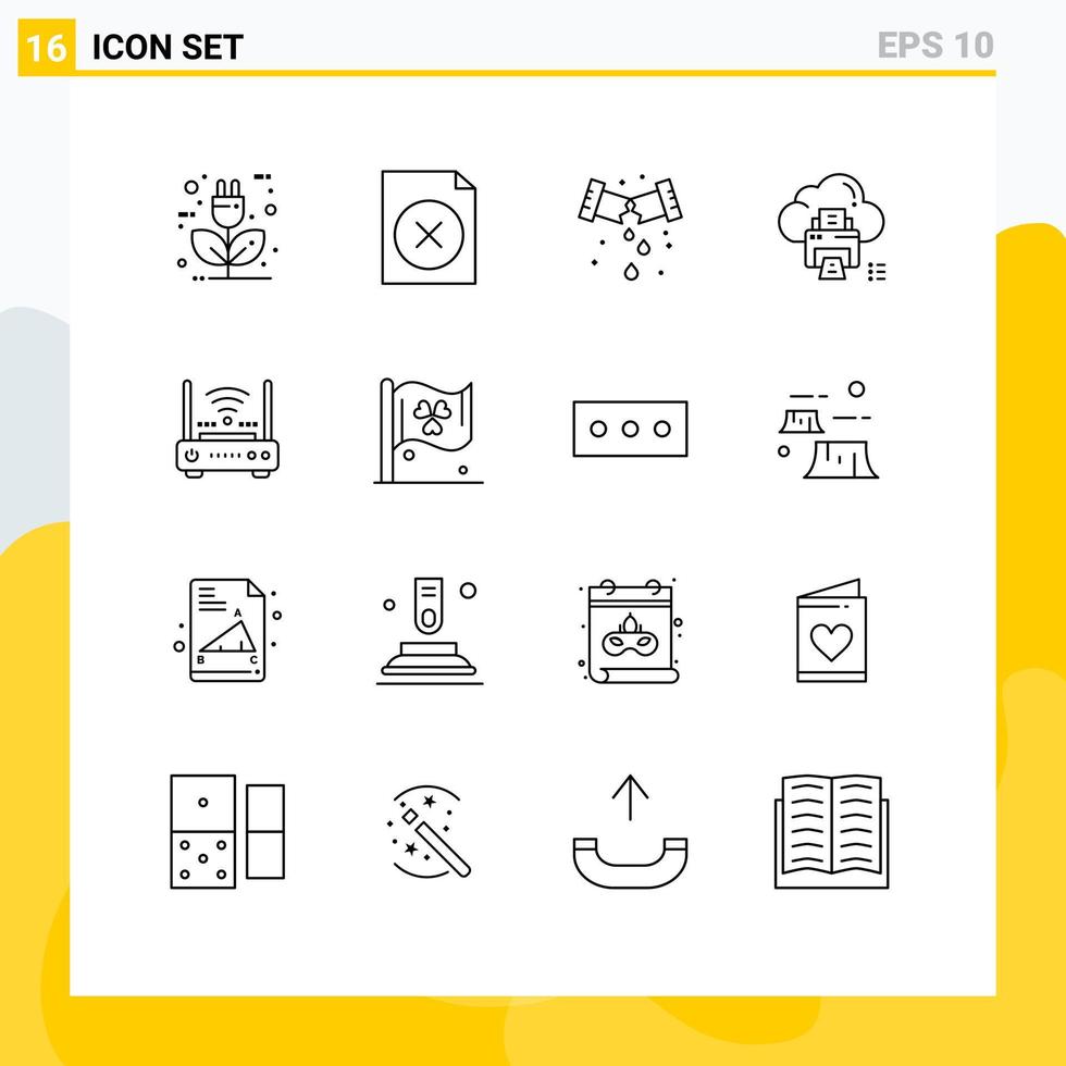 Universal Icon Symbols Group of 16 Modern Outlines of router printer leak print cloud Editable Vector Design Elements