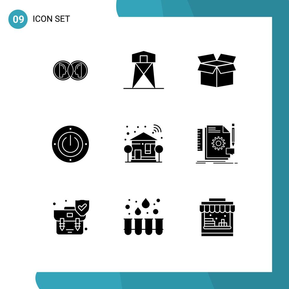 Pictogram Set of 9 Simple Solid Glyphs of home power tower energy product Editable Vector Design Elements