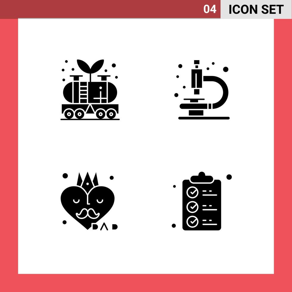 Pictogram Set of 4 Simple Solid Glyphs of energy dad power microscope fathers day Editable Vector Design Elements