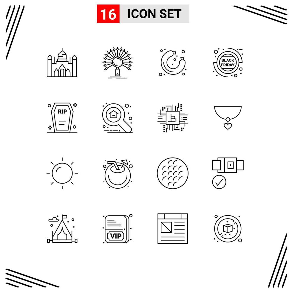 16 User Interface Outline Pack of modern Signs and Symbols of casket percentage retrieval friday supermarket Editable Vector Design Elements