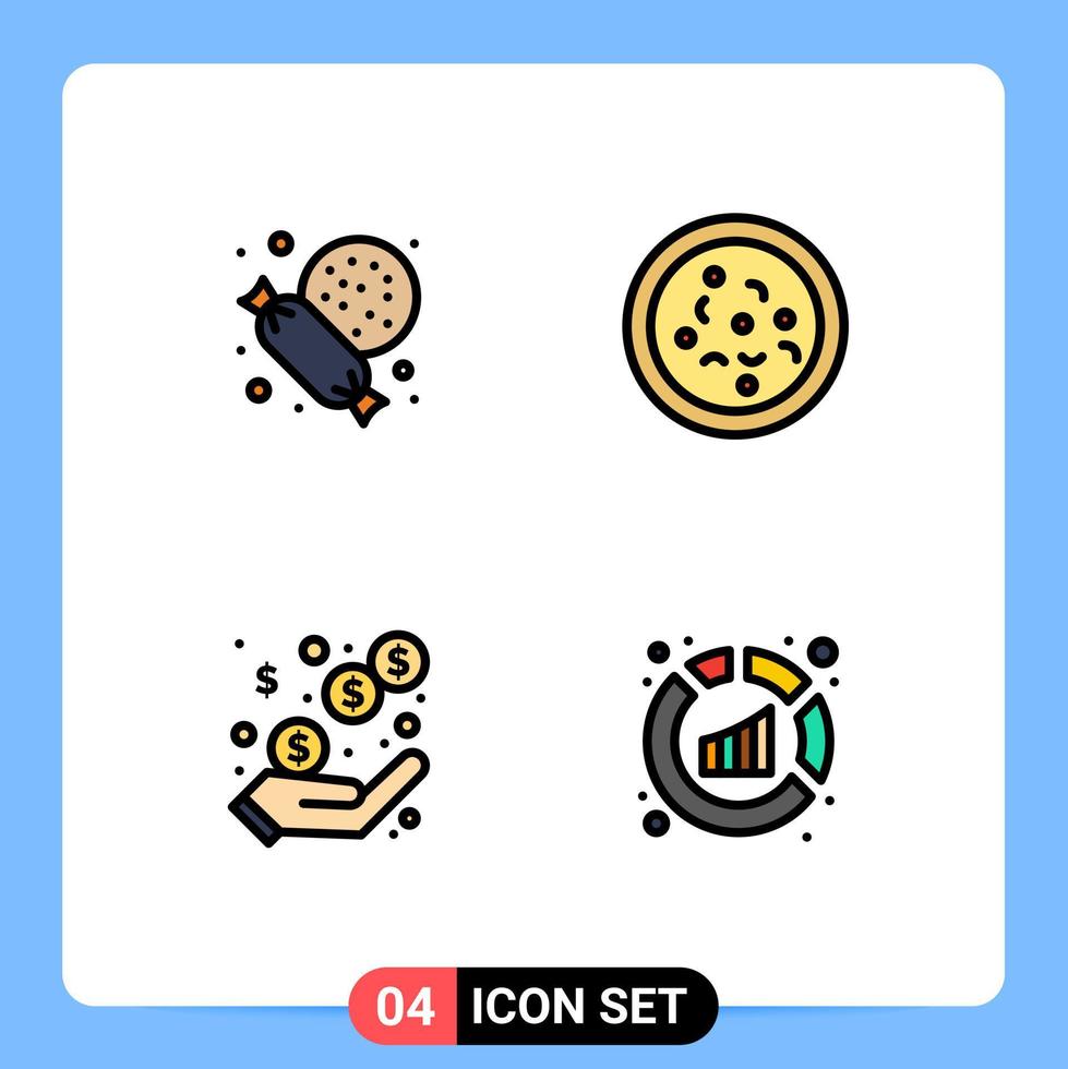 User Interface Pack of 4 Basic Filledline Flat Colors of supermarket earnings pizza income report Editable Vector Design Elements