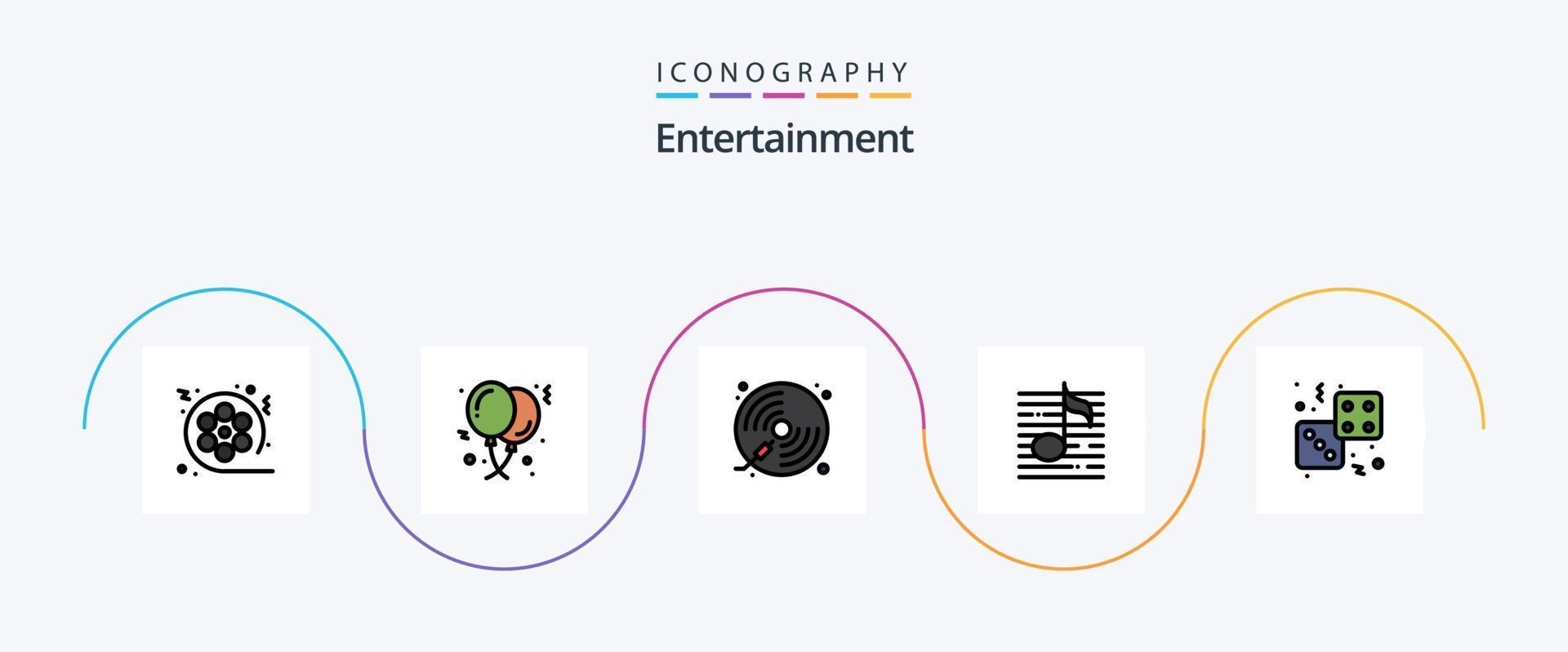 Entertainment Line Filled Flat 5 Icon Pack Including audio. nodes. celebration. play. music vector