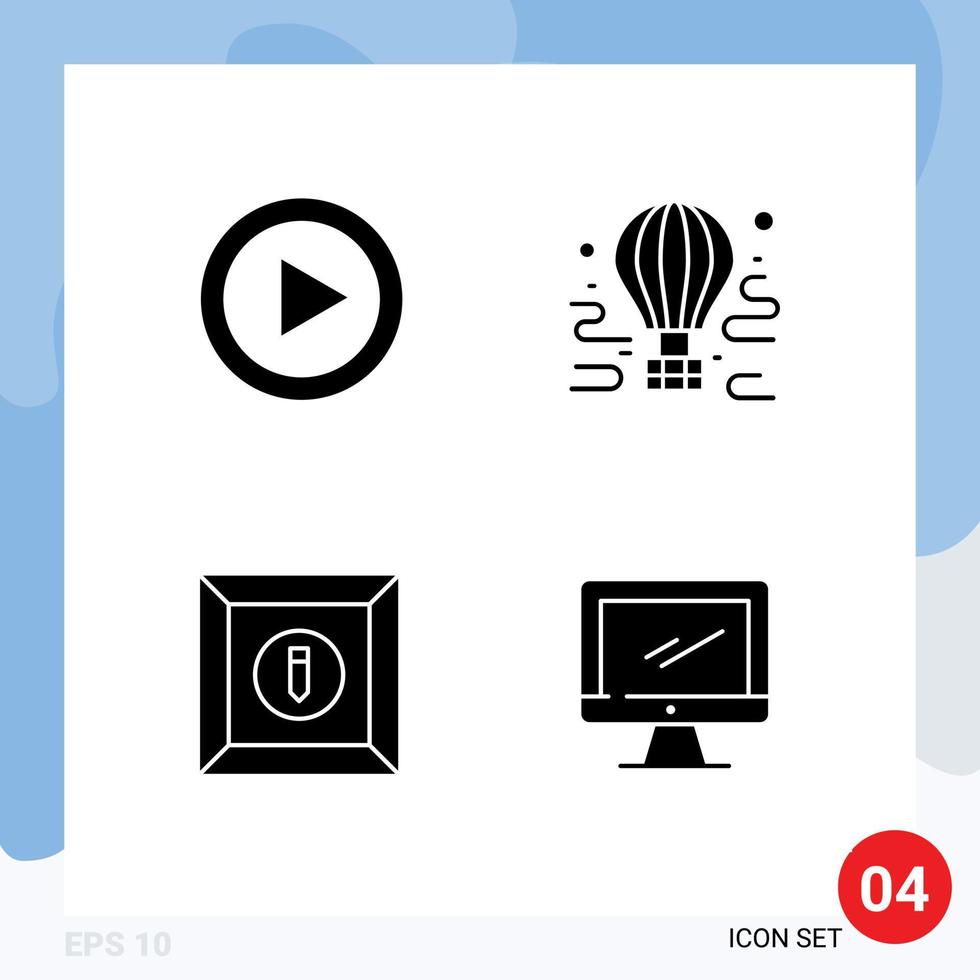 Modern Set of 4 Solid Glyphs Pictograph of control balloon play airdrop edit Editable Vector Design Elements