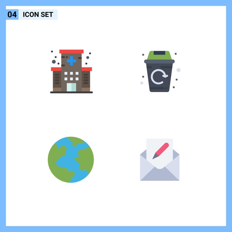 conjunto de 4 iconos planos vectoriales en la cuadrícula para la construcción de basura del planeta sanitario componen elementos de diseño vectorial editables vector