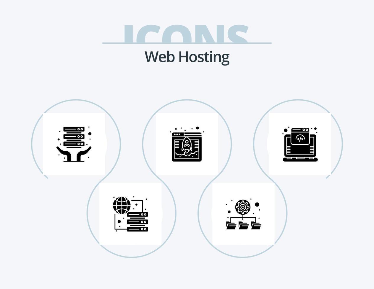 web hosting glyph icon pack 5 diseño de iconos. Internet. nube. hospedaje de internet alojamiento web base de datos vector