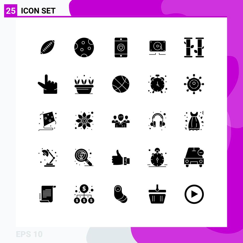 25 Universal Solid Glyph Signs Symbols of speaker music moon business mobile Editable Vector Design Elements