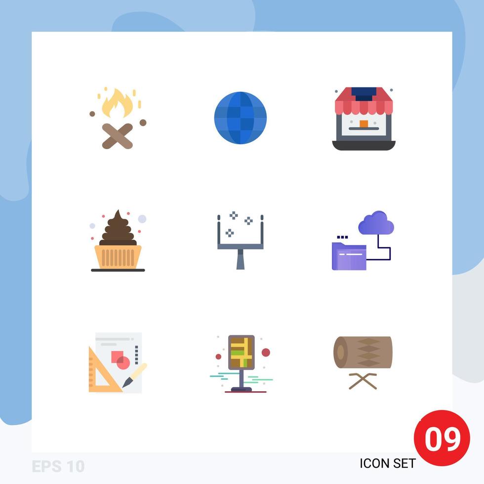 Set of 9 Modern UI Icons Symbols Signs for sweep broom shop sweets dessert Editable Vector Design Elements