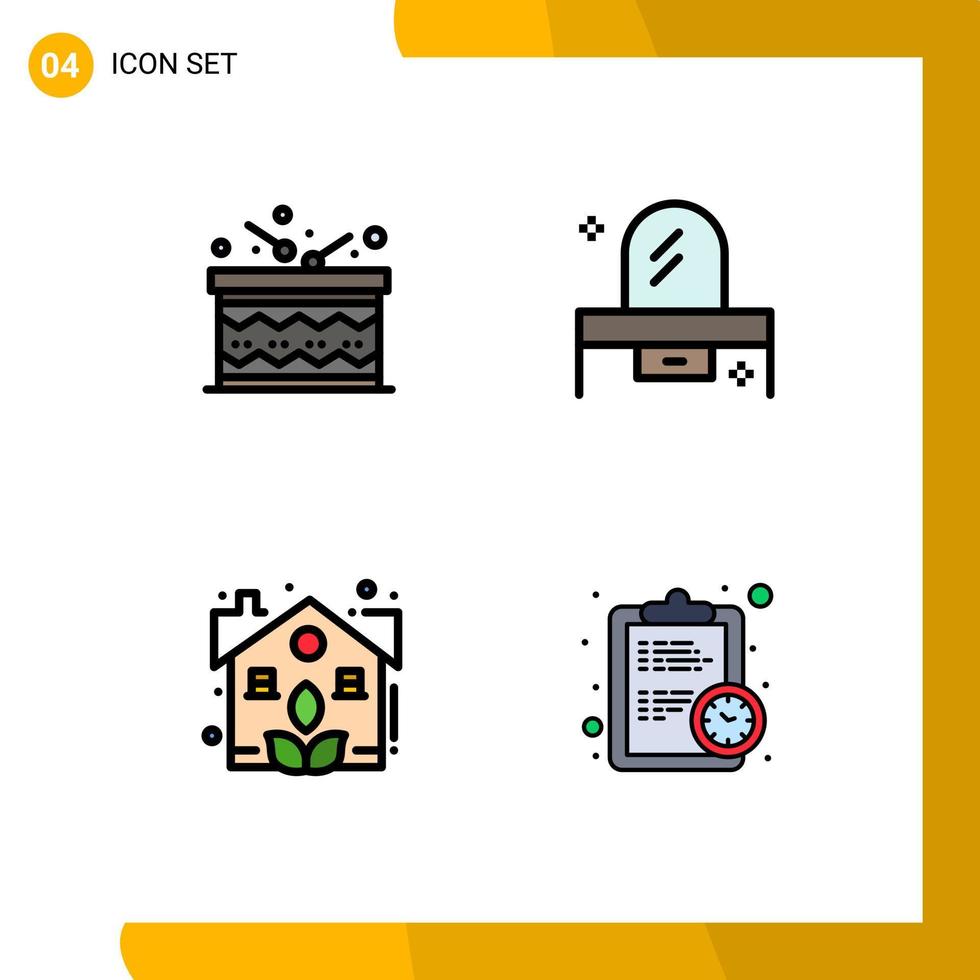 4 iconos creativos, signos y símbolos modernos de la finca de celebración, planta de cajón feliz, elementos de diseño vectorial editables vector