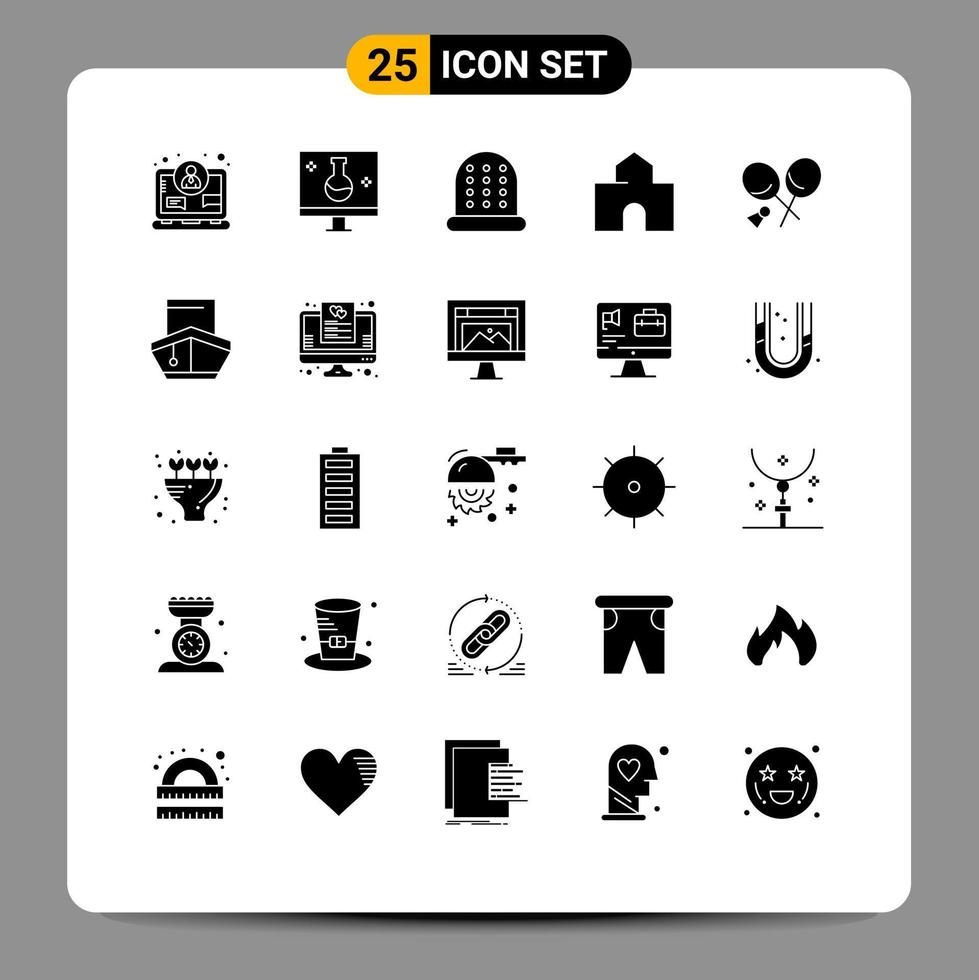 25 Universal Solid Glyph Signs Symbols of racket school ecolab landmark building Editable Vector Design Elements