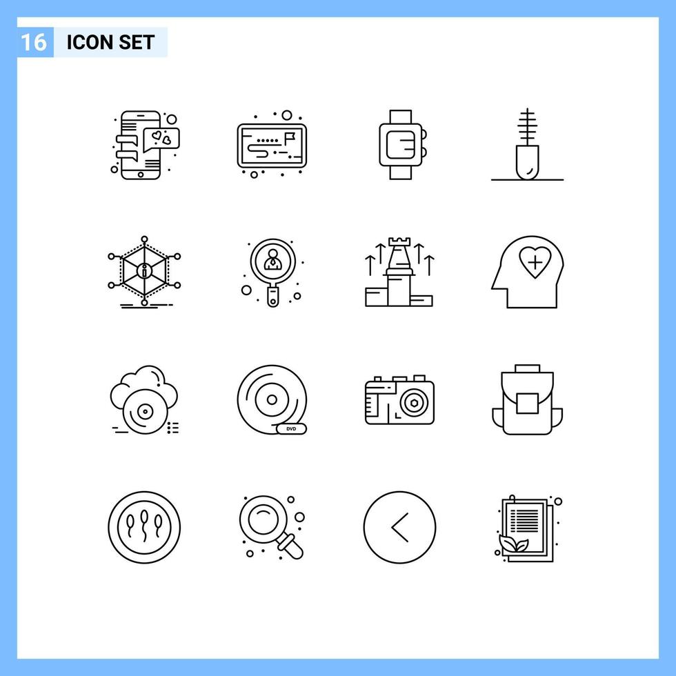 Group of 16 Modern Outlines Set for information help clock data fashion Editable Vector Design Elements