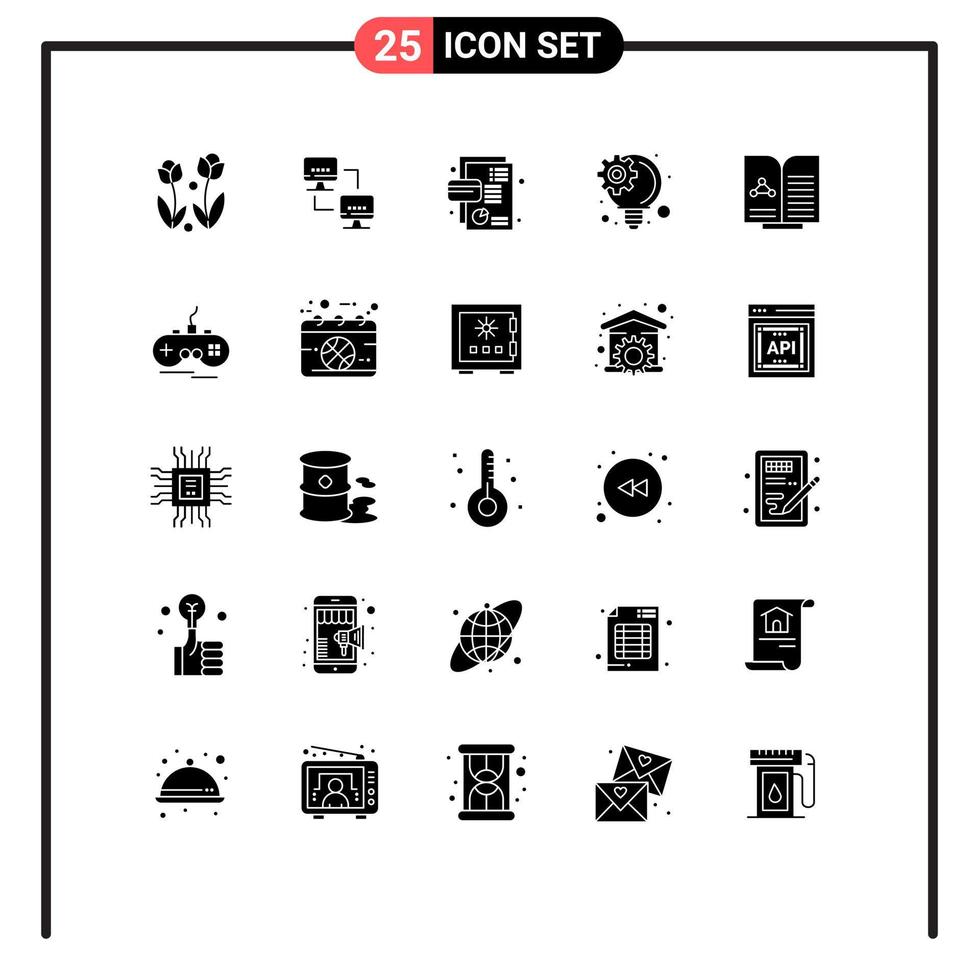 User Interface Pack of 25 Basic Solid Glyphs of medical innovative idea computers idea management debit Editable Vector Design Elements