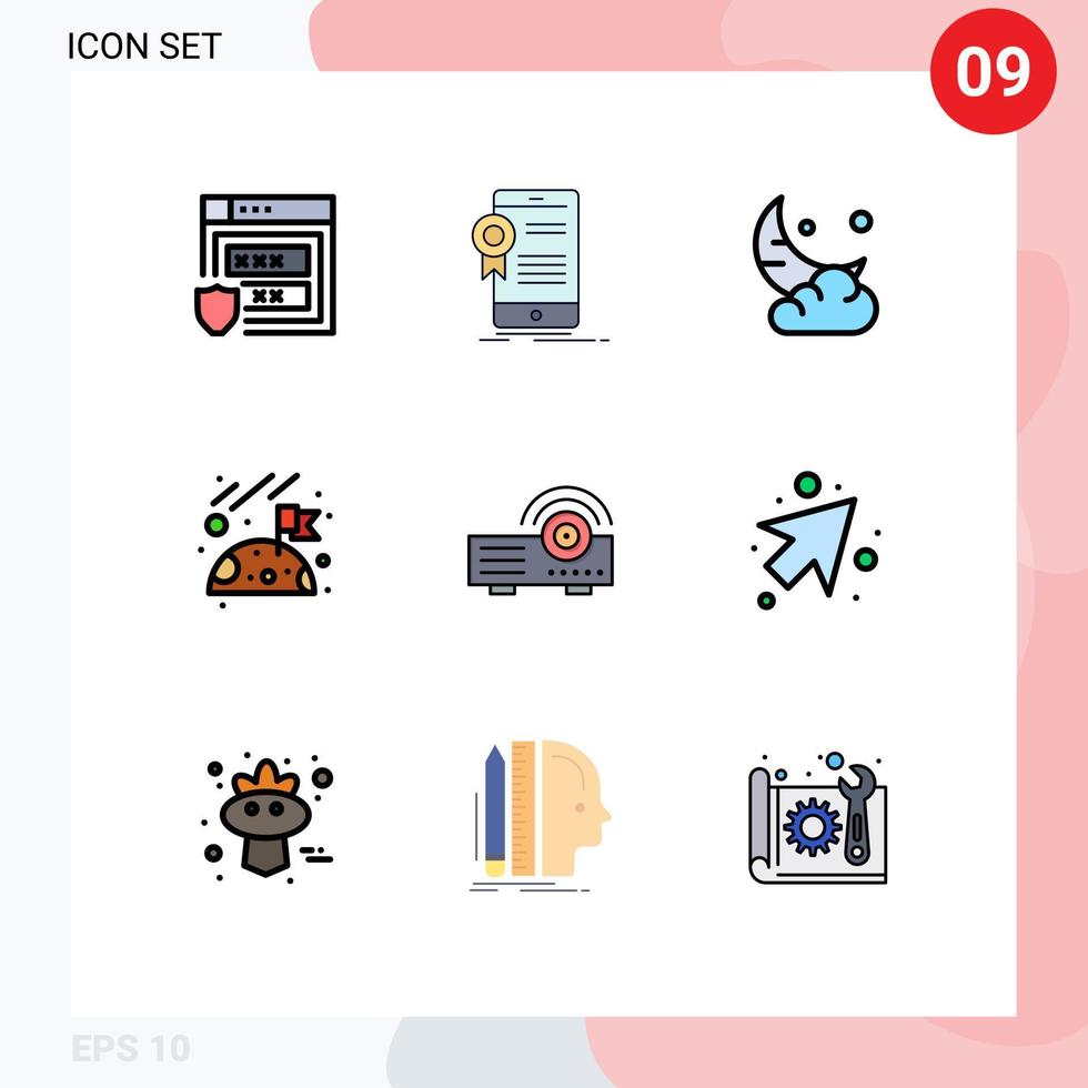 Universal Icon Symbols Group of 9 Modern Filledline Flat Colors of presentation moon approval flag cloud Editable Vector Design Elements