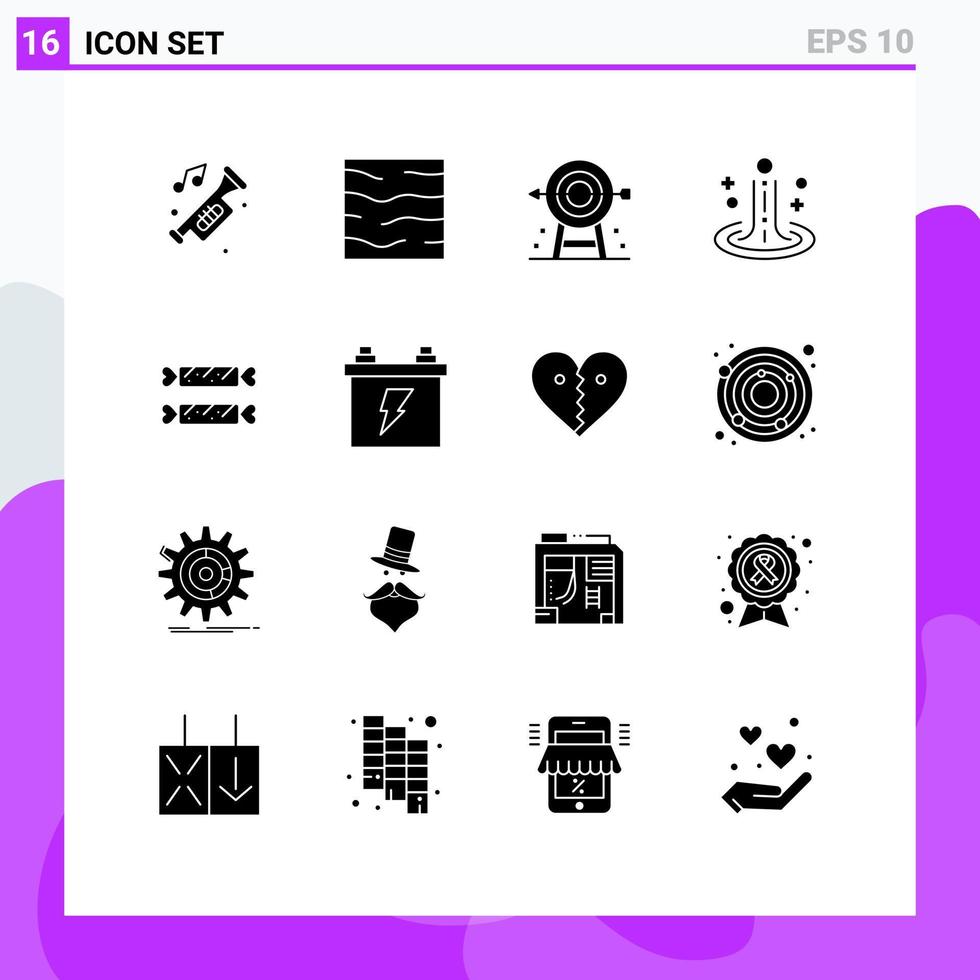 Solid Glyph Pack of 16 Universal Symbols of spa effect water strategy goal Editable Vector Design Elements