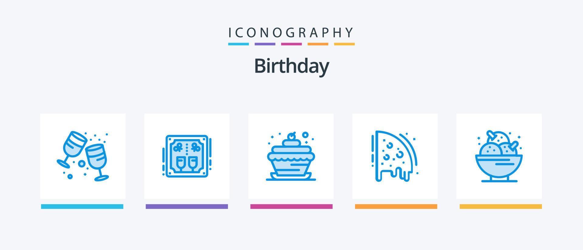 Birthday Blue 5 Icon Pack Including birthday. food. drinks. pizza. cupcake food. Creative Icons Design vector