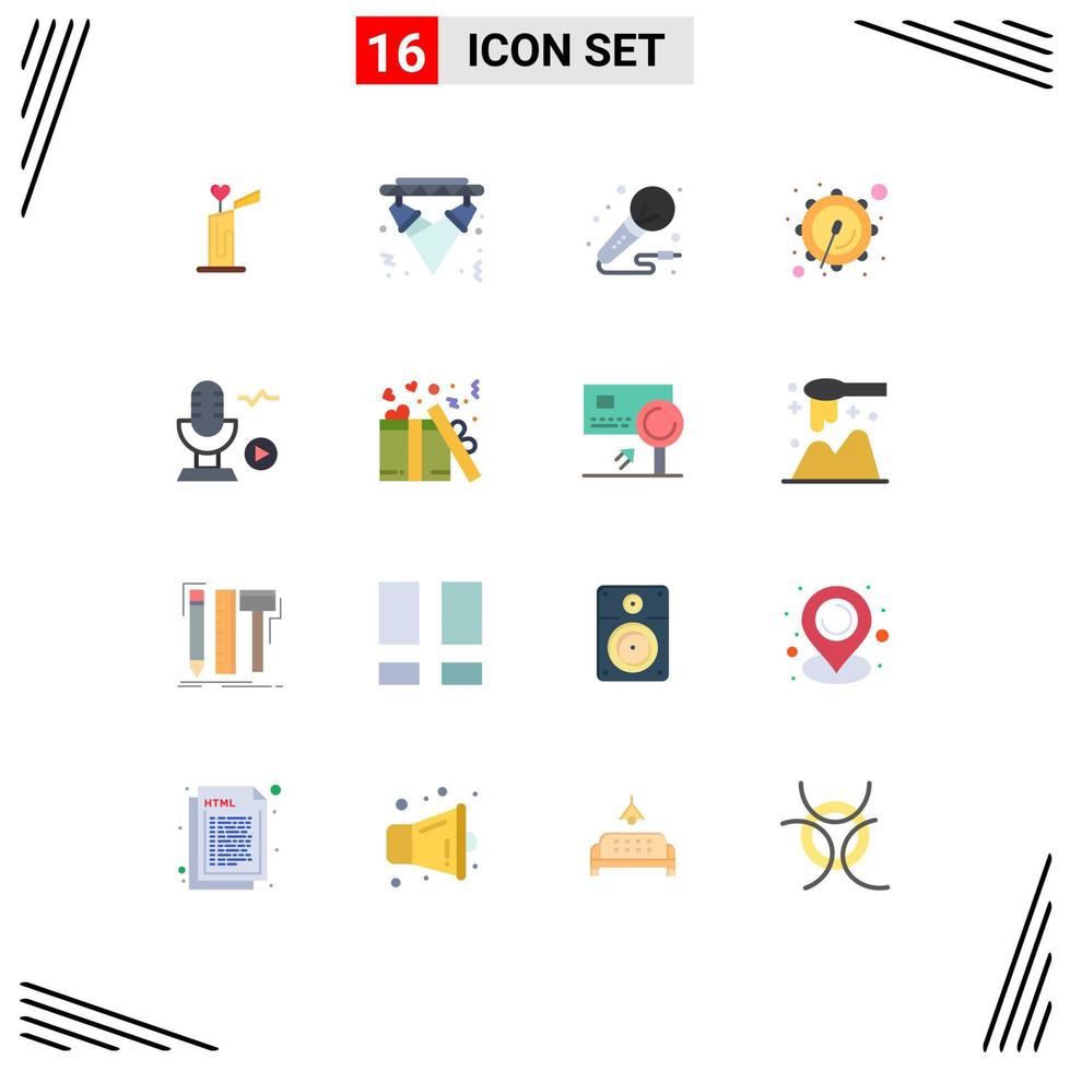 Modern Set of 16 Flat Colors and symbols such as microphone drum event corps studio Editable Pack of Creative Vector Design Elements