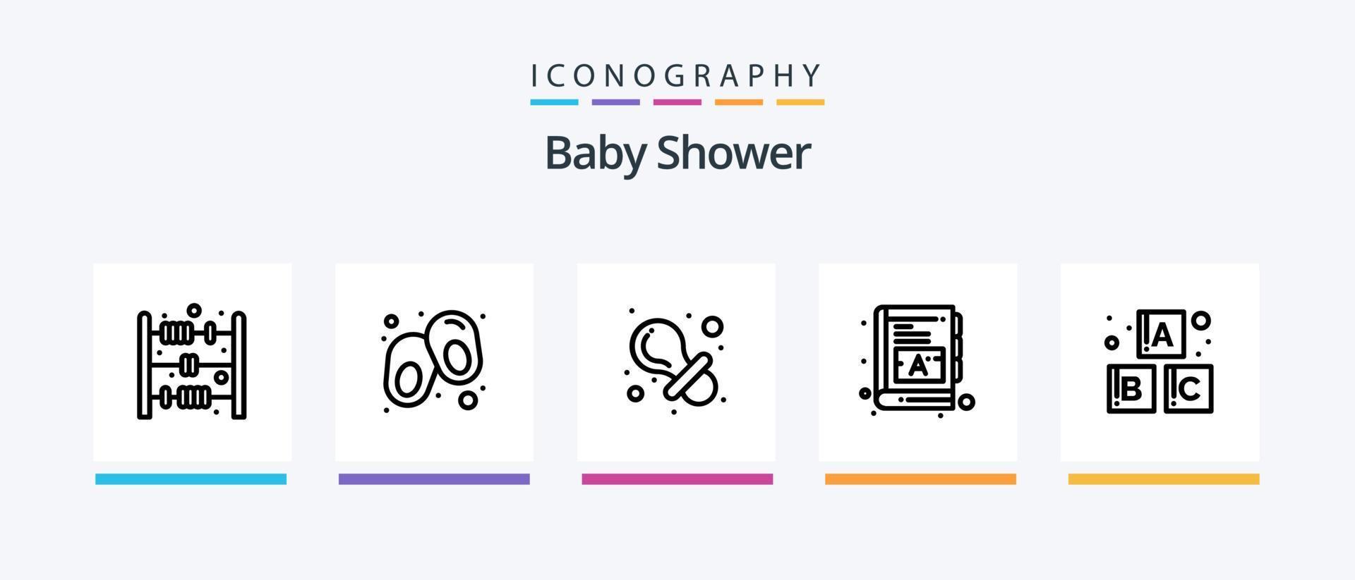paquete de iconos de la línea 5 de baby shower que incluye. Tiempo de juego. zapatos. bebé. diseño de iconos creativos vector