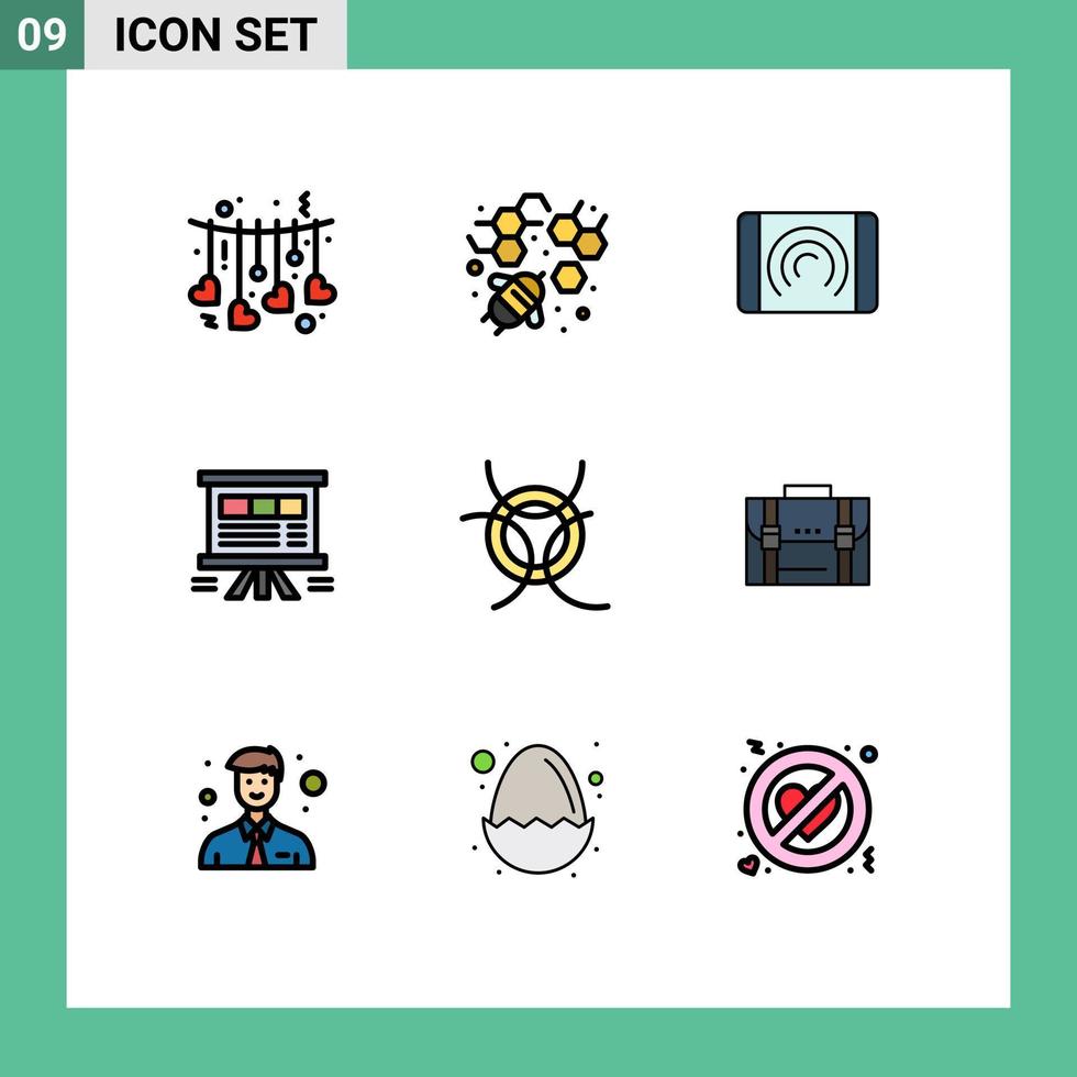 Modern Set of 9 Filledline Flat Colors Pictograph of science sales user chart board Editable Vector Design Elements